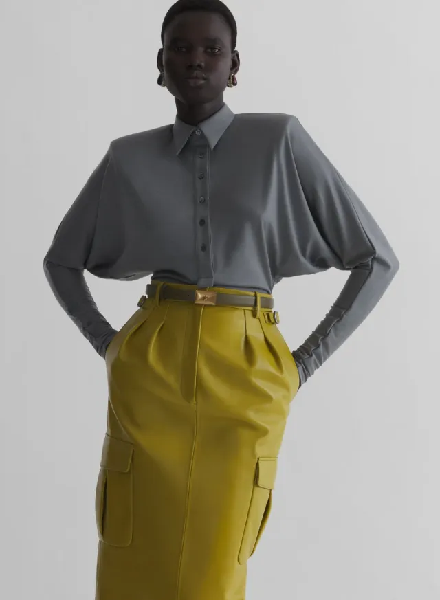 Mugler Batsleeves Polo Bodysuit olive Polokragen