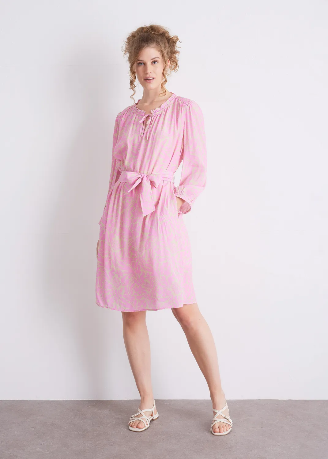 Senatex Kleid mit Bindegürtel Rosy Bloom Viskose