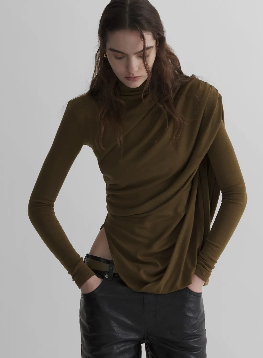 Mugler Cascade Sleeves Top Woll-Top orange