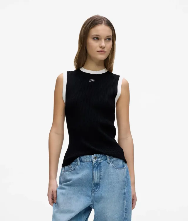 Karl Lagerfeld Tank Top schwarz-weiß Rippstrick