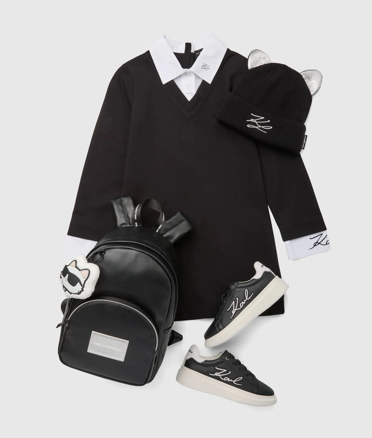 Karl Lagerfeld Girls Kontrastkragen Kleid Mädchenkleid Langarm