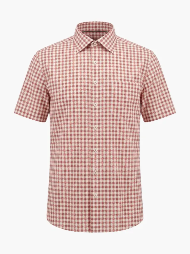 Gloriette Ornament Kurzarmhemd Rot Weiß Regular Fit Muster