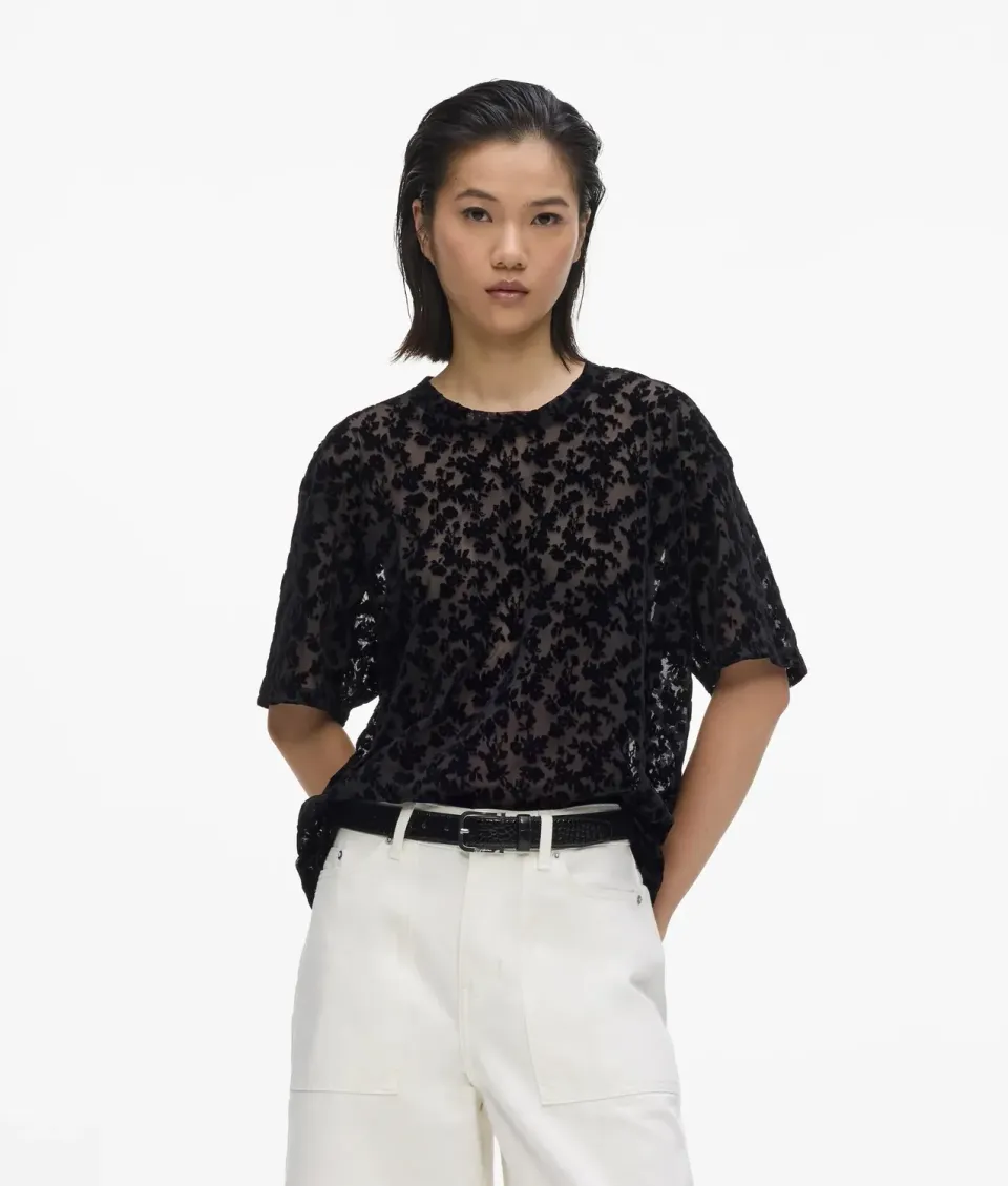 Karl Lagerfeld Floral Mesh T-Shirt Damen S transparent