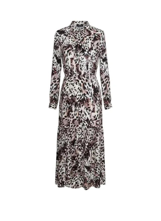 Gloriette Animal Print Maxikleid Braun Viskose mit Gürtel