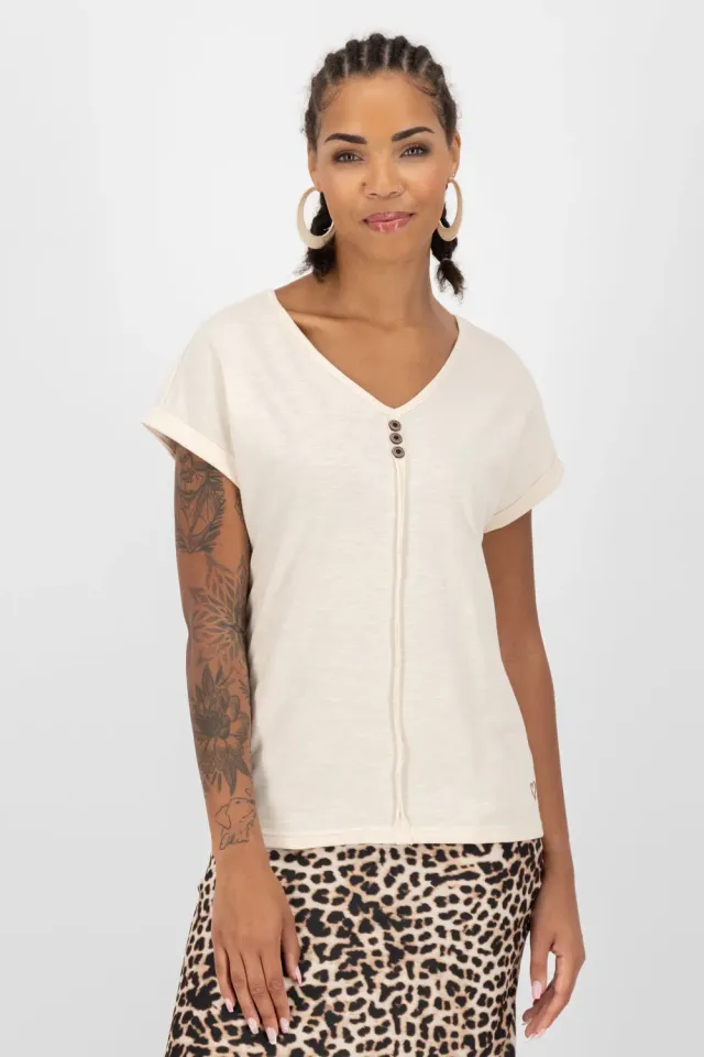 Alife & Kickin AnaisAK A Shirt Beige Baumwolle V-Ausschnitt