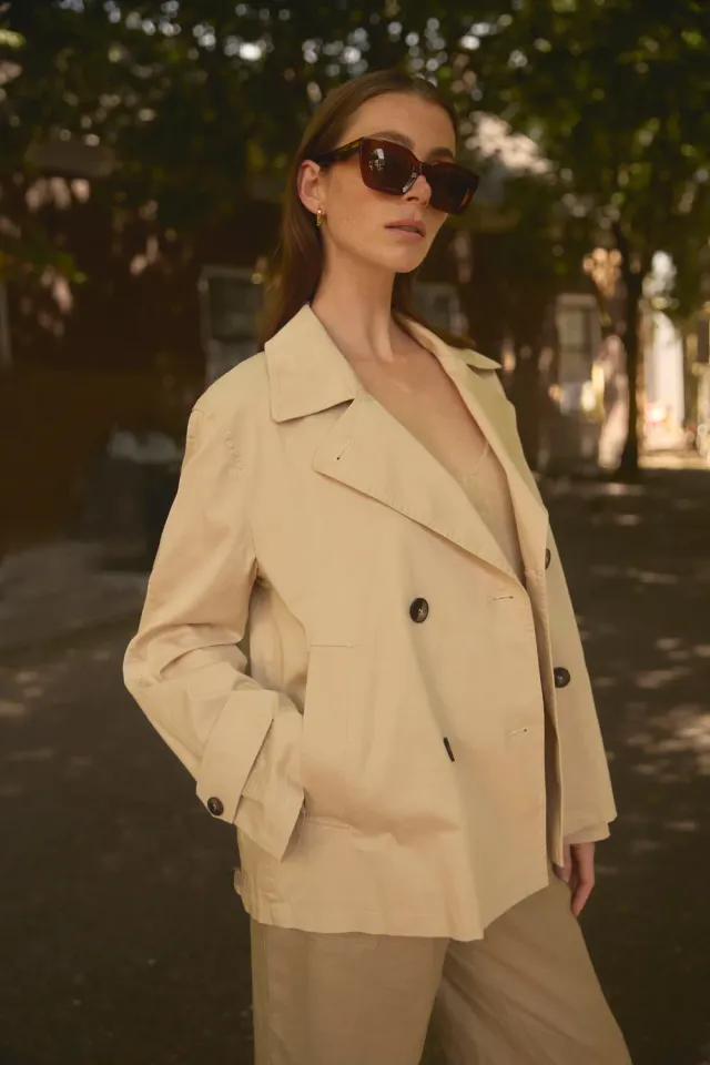 Senatex Kurztrench Revers Beige Baumwoll-Mix
