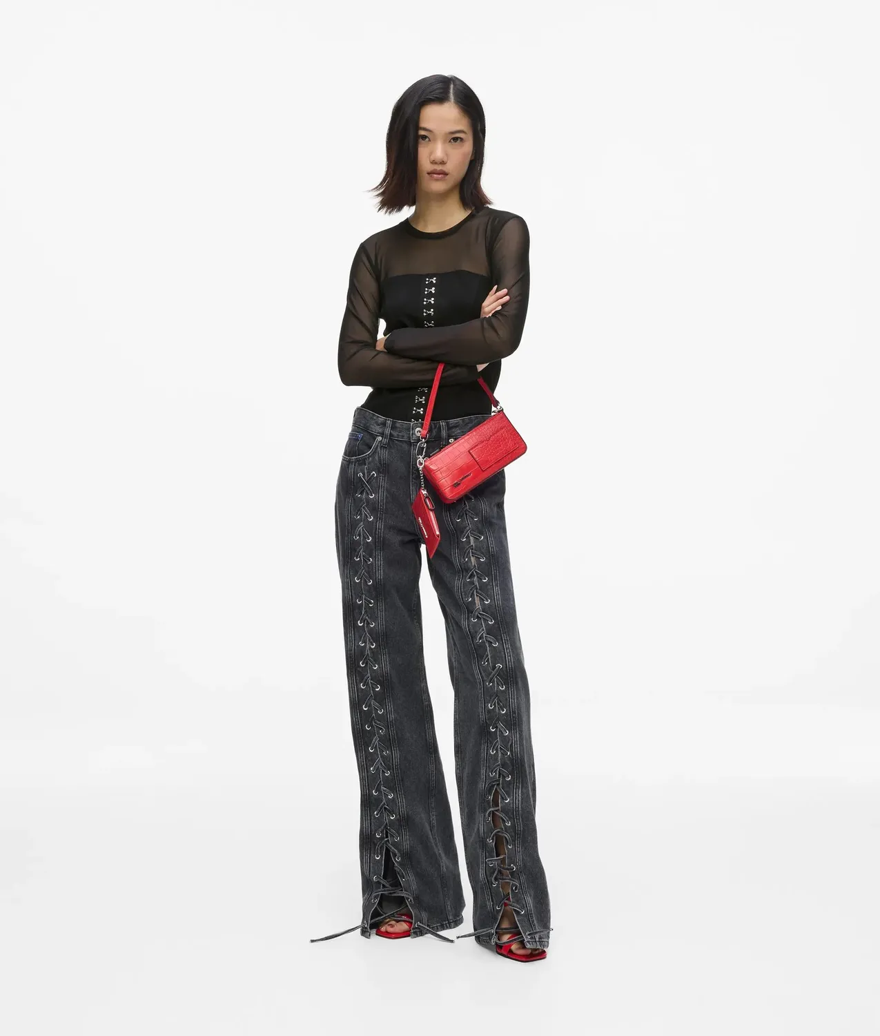 Karl Lagerfeld KL Jeans Mesh Corset Top Langarm