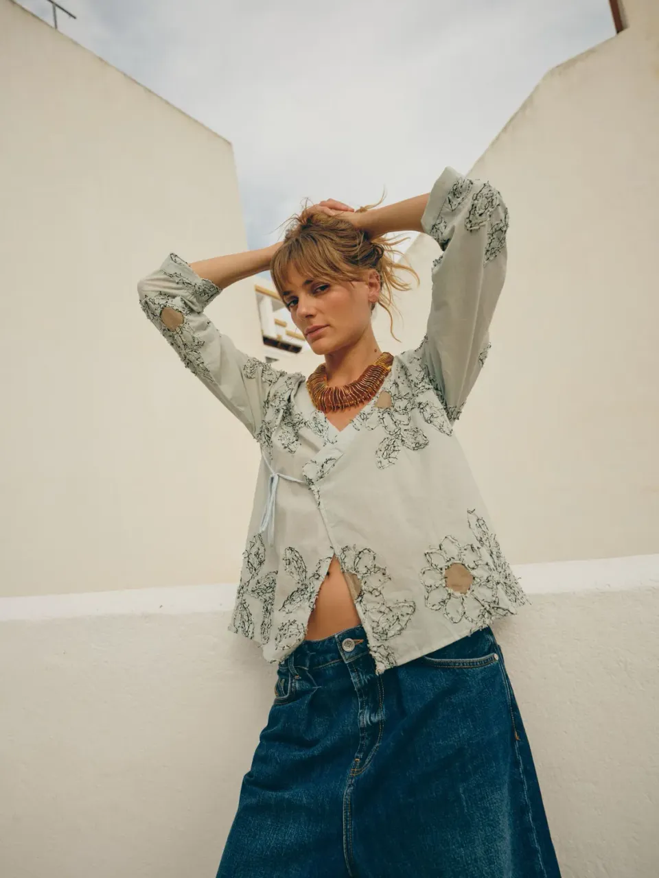 Mos Mosh MMCharming Bond Bluse Misty Blue Baumwolle