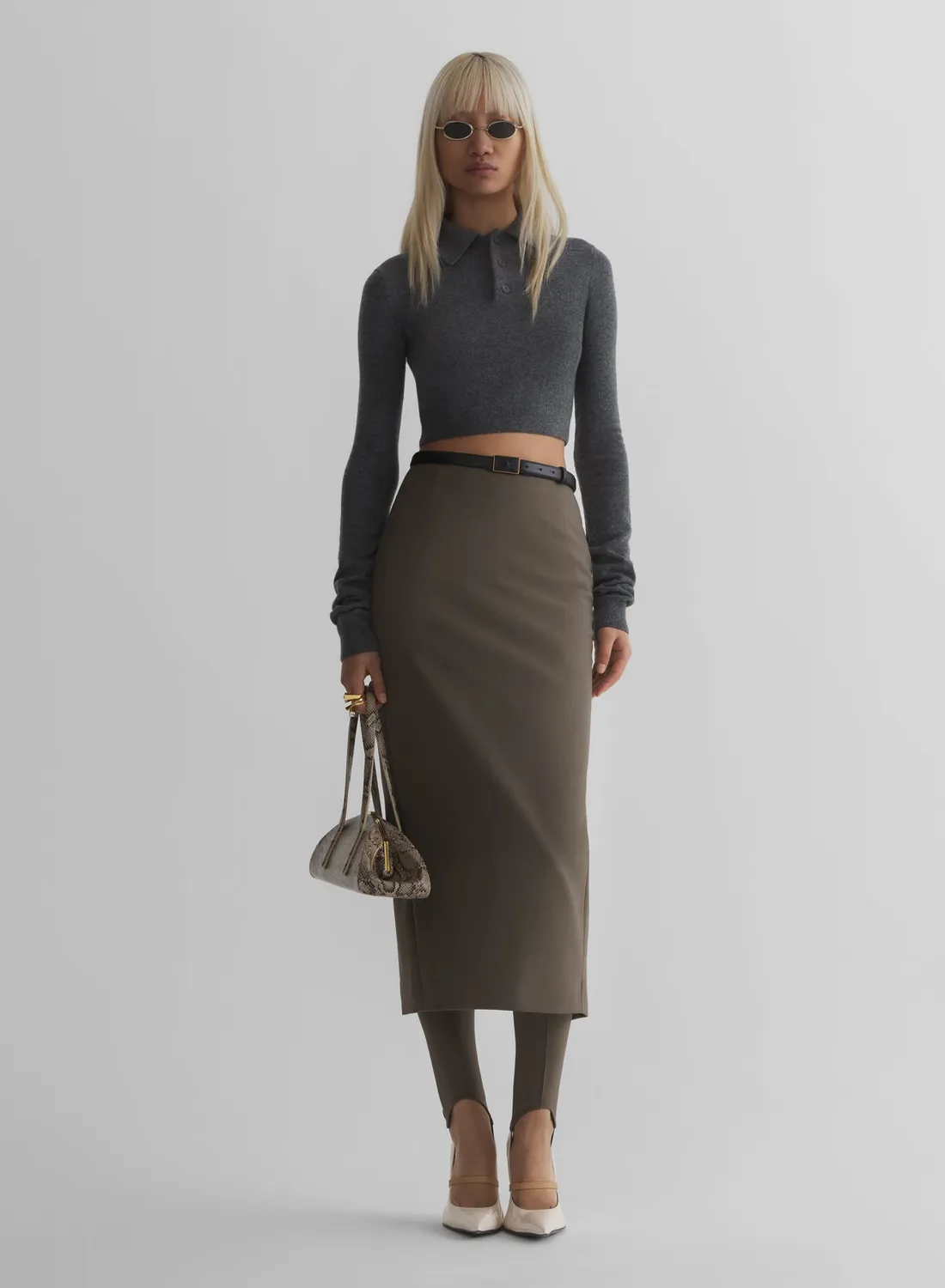 Mugler Cashmere Cropped Polo Grau