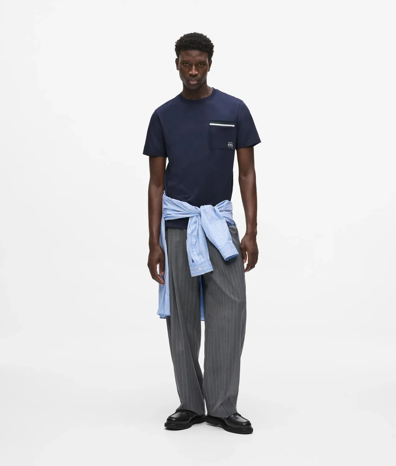 Karl Lagerfeld Ikon Stripe Pocket T-Shirt Chest-Pocket Bio