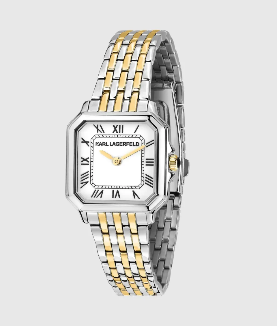 Karl Lagerfeld Square Logo Uhr Damen Silber Gold