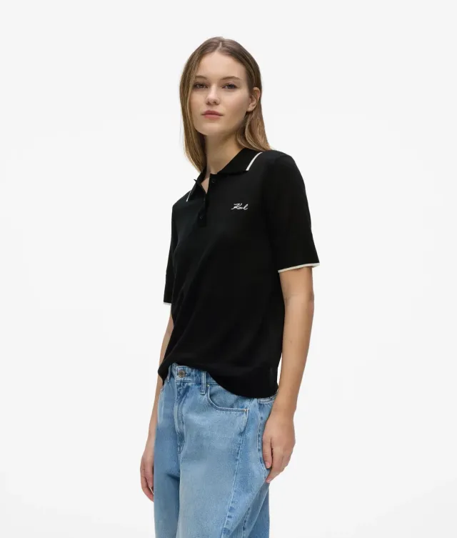 Karl Lagerfeld Merino Poloshirt Kurzarm mit Paspel