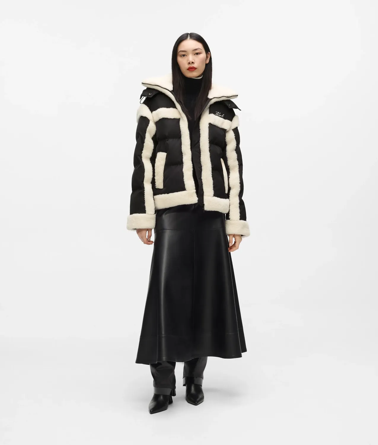 Karl Lagerfeld Faux-Shearling Puffer Jacke Steppjacke XS-XL Kapuze