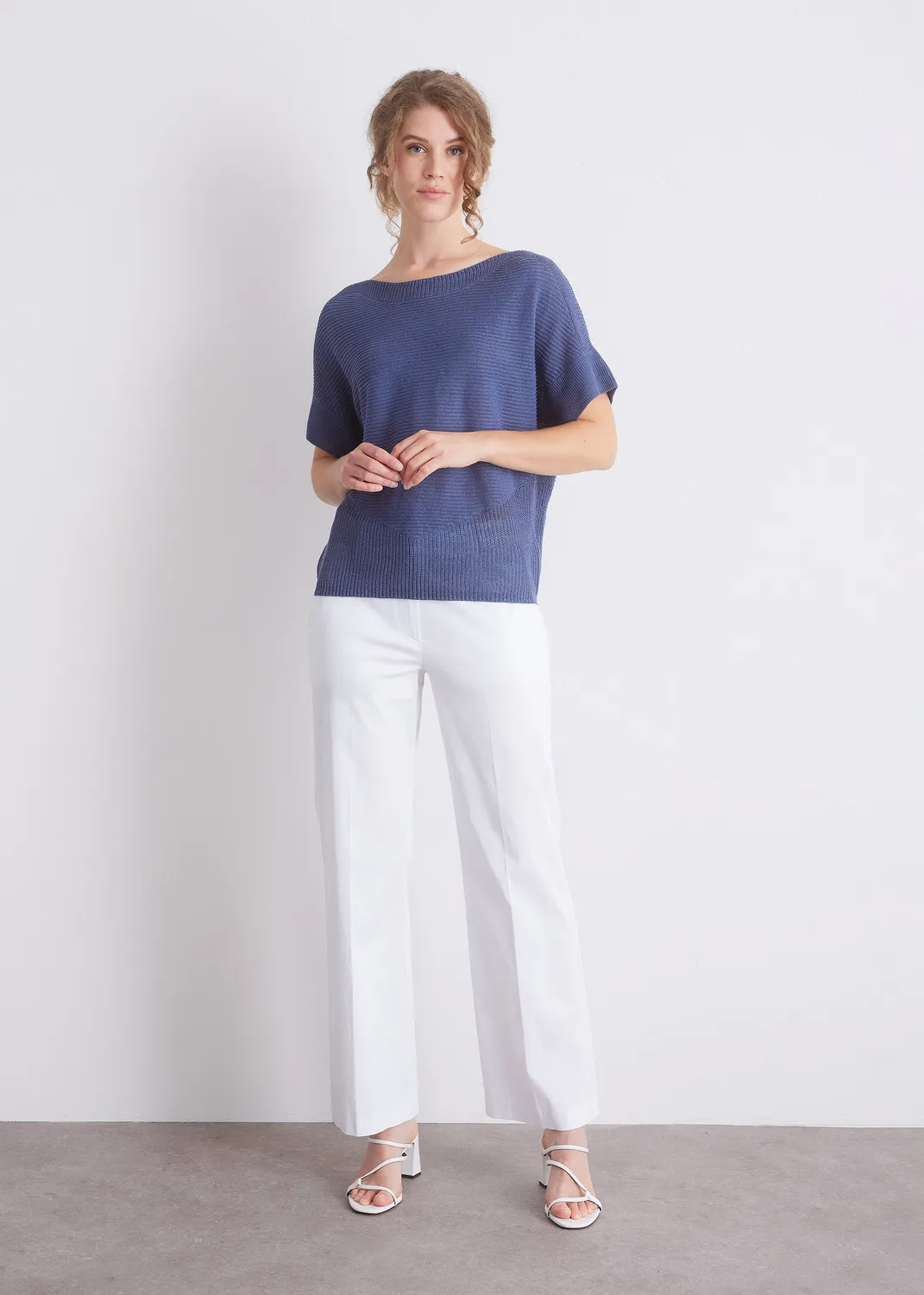 Senatex Strickshirt reines Leinen Grenadine kurzarm