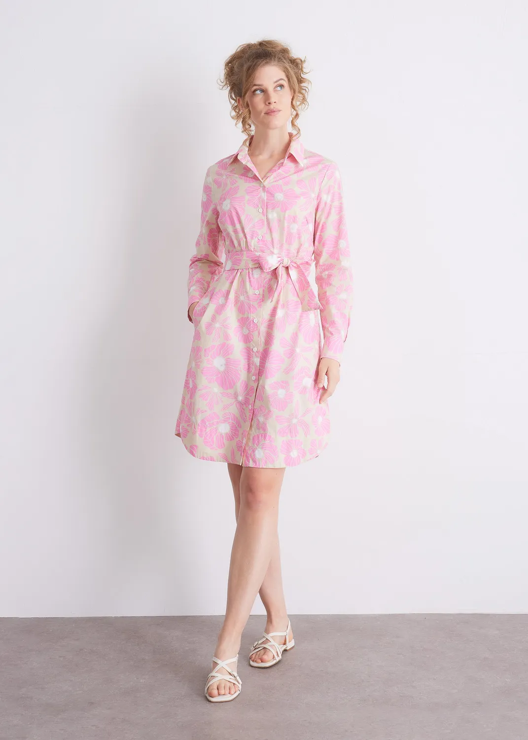 Senatex Hemdblusenkleid Baumwolle Kleid Pink Bloom