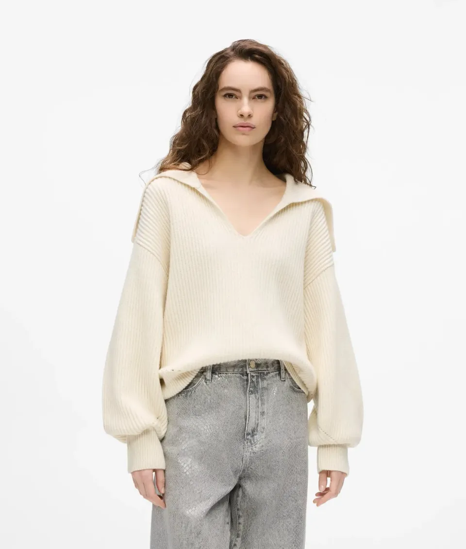 Karl Lagerfeld V-Neck Pullover Wolle weiter Kragen Damen