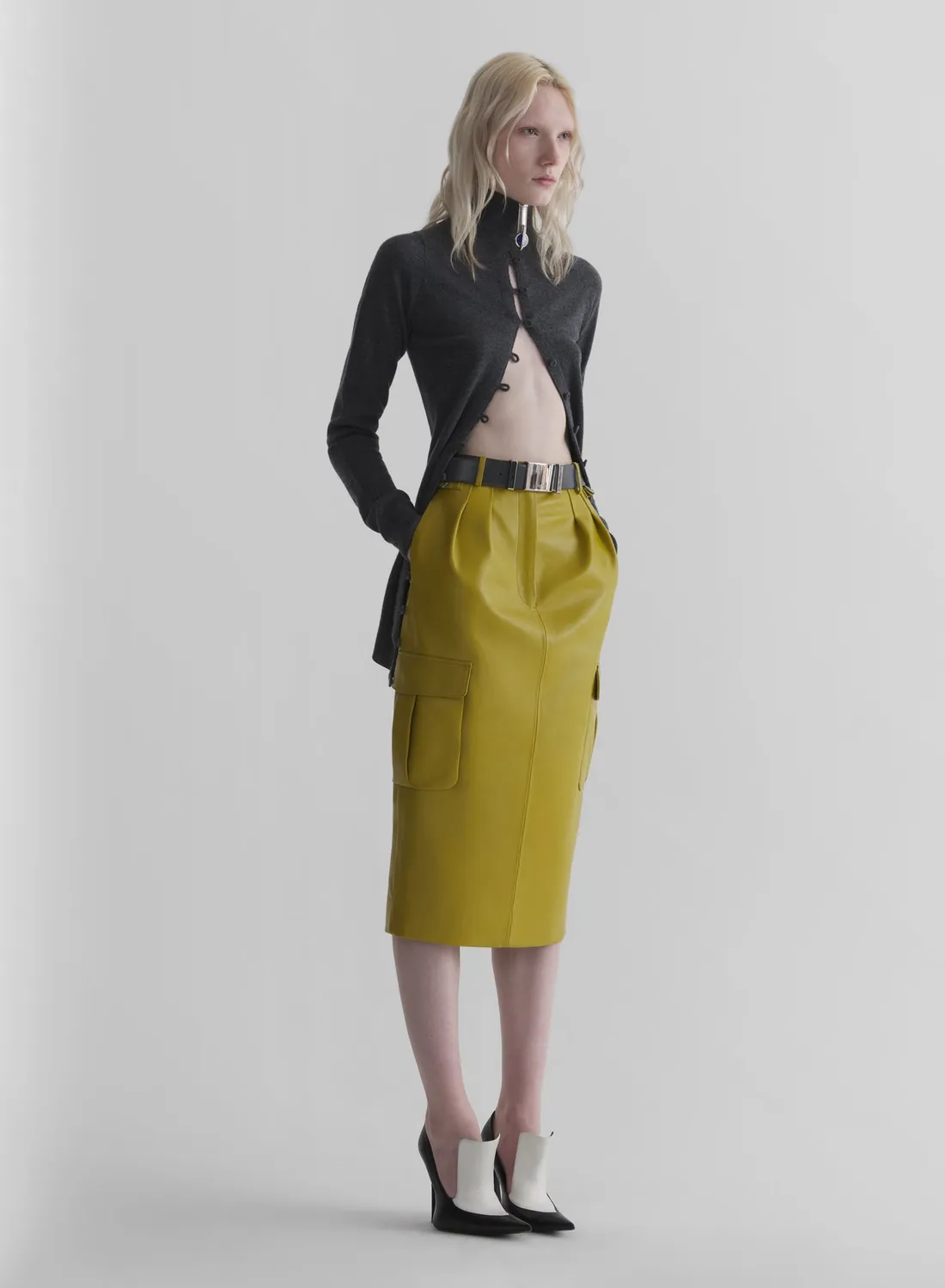 Mugler Open Cardigan Grau Cashmere Stehkragen
