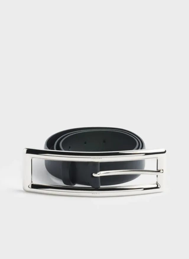 Mugler Rechteck-Schnallen Gürtel Schwarz Silber Leder