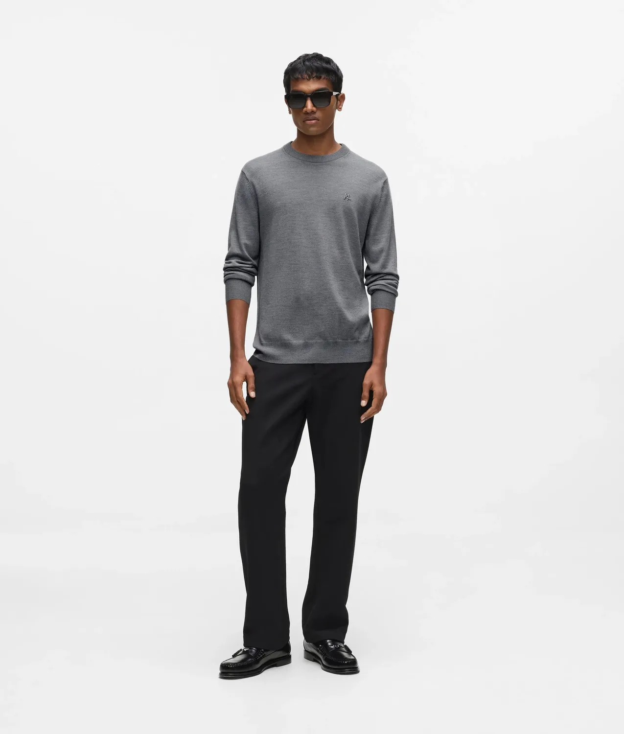 Karl Lagerfeld Merino Crew Pullover Monogramm-Stick