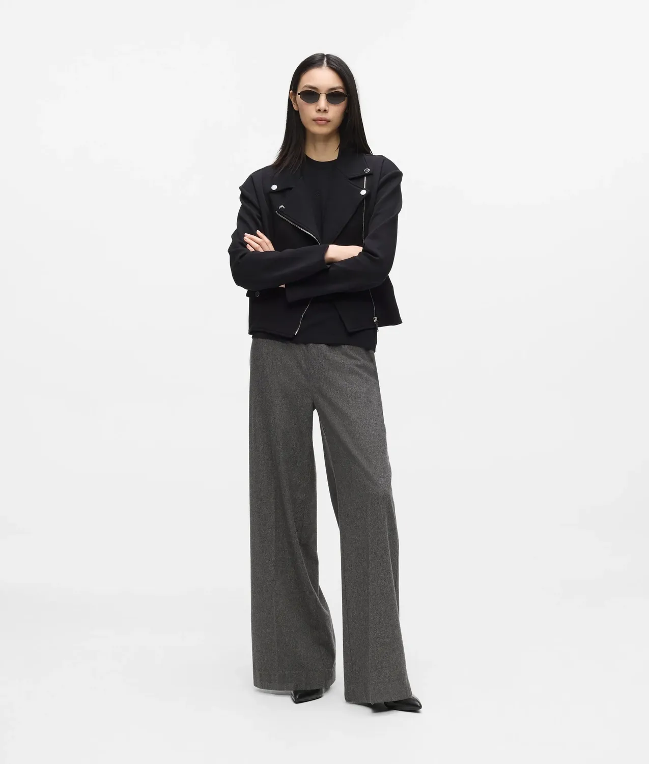 Karl Lagerfeld Wide-Leg Flanell Hose Damen Schwarz weit
