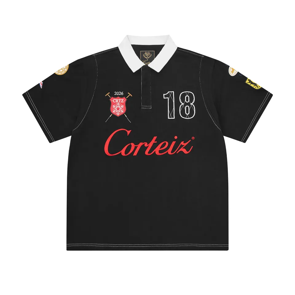 Corteiz Alpine Poloshirt Classique Black Baumwolle