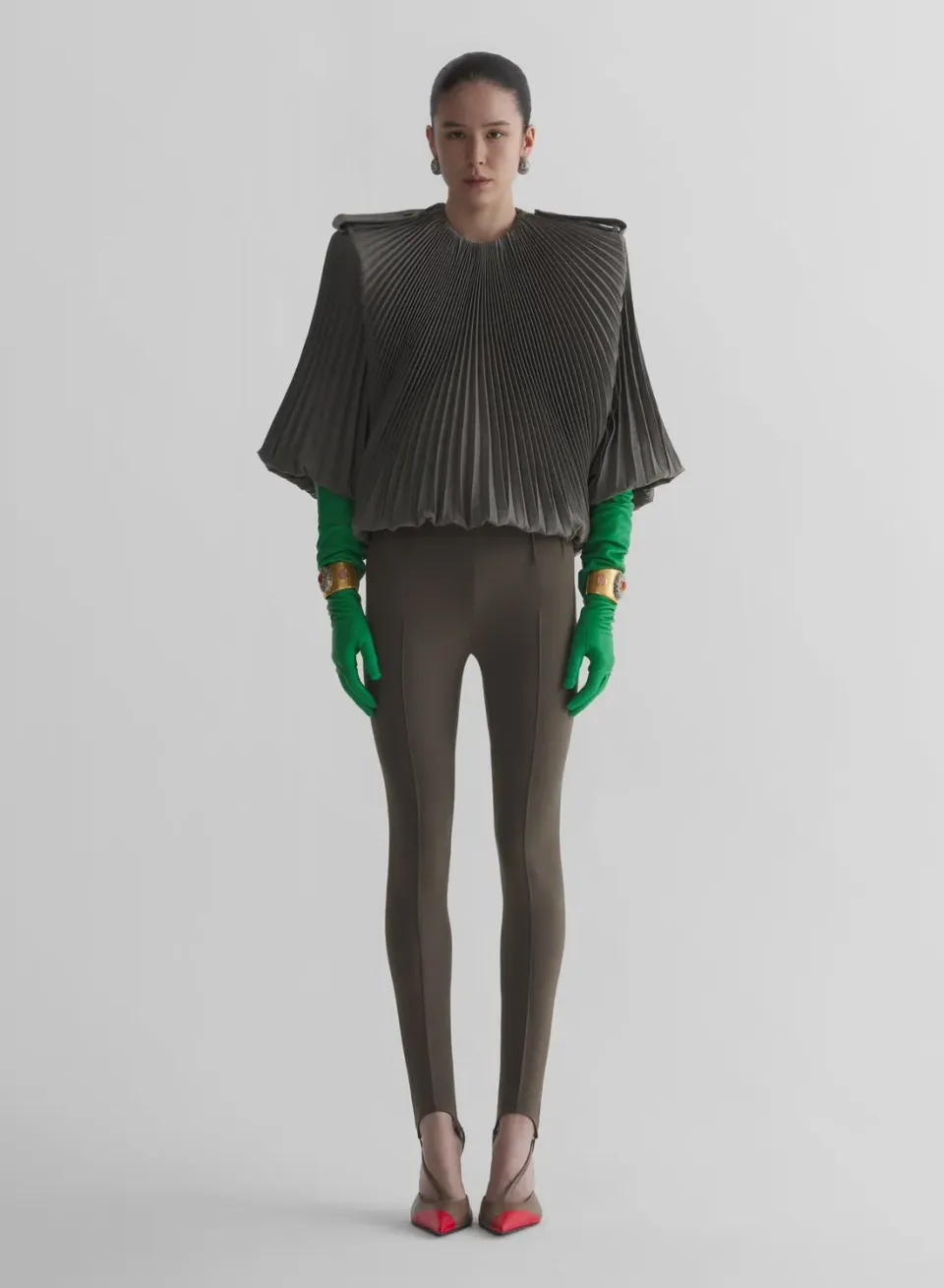 Mugler Tailored Leggings taupe Schurwolle Bügelfalte