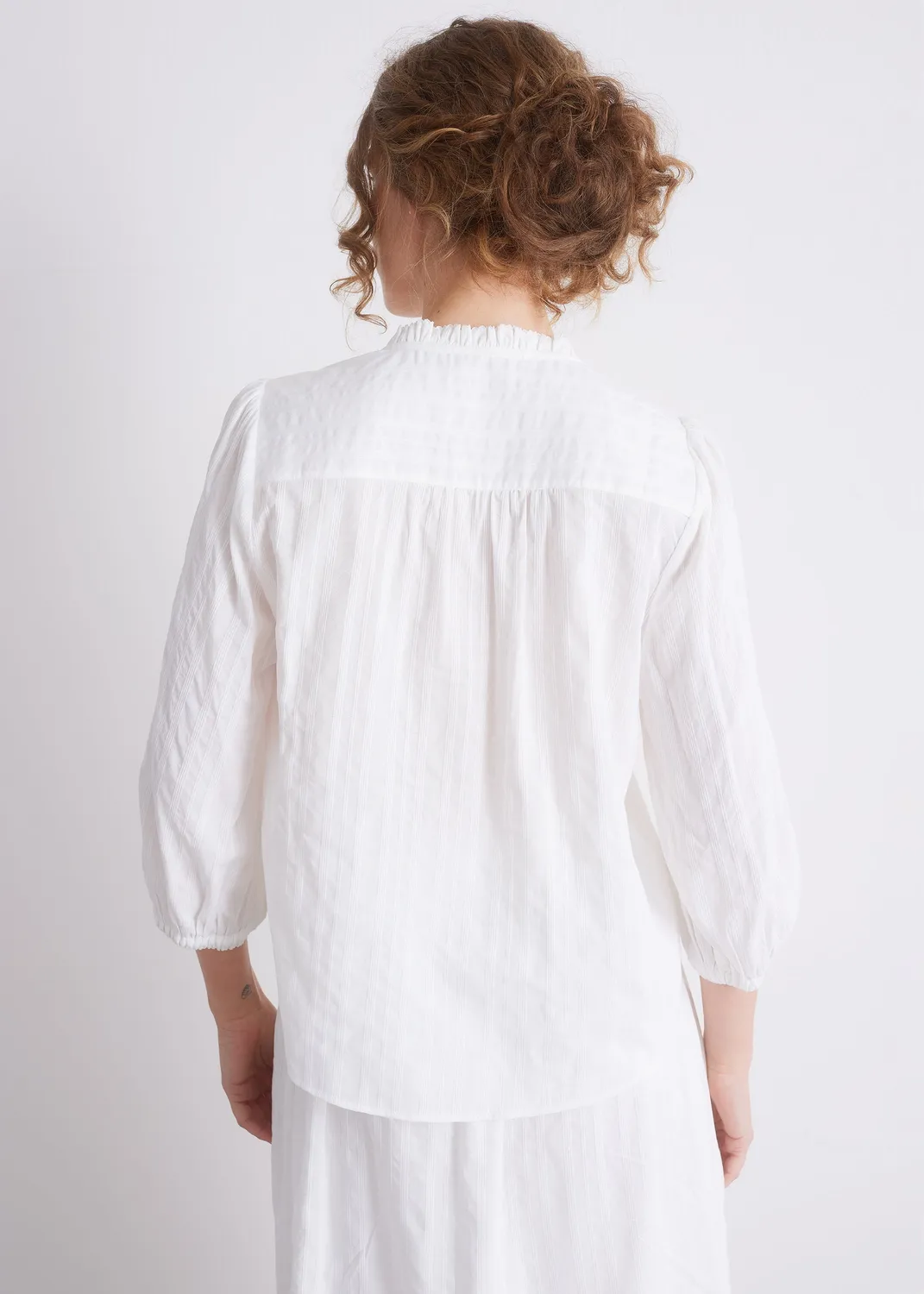 Senatex Bluse OCS Baumwollbluse Off-White 34 Stehkragen