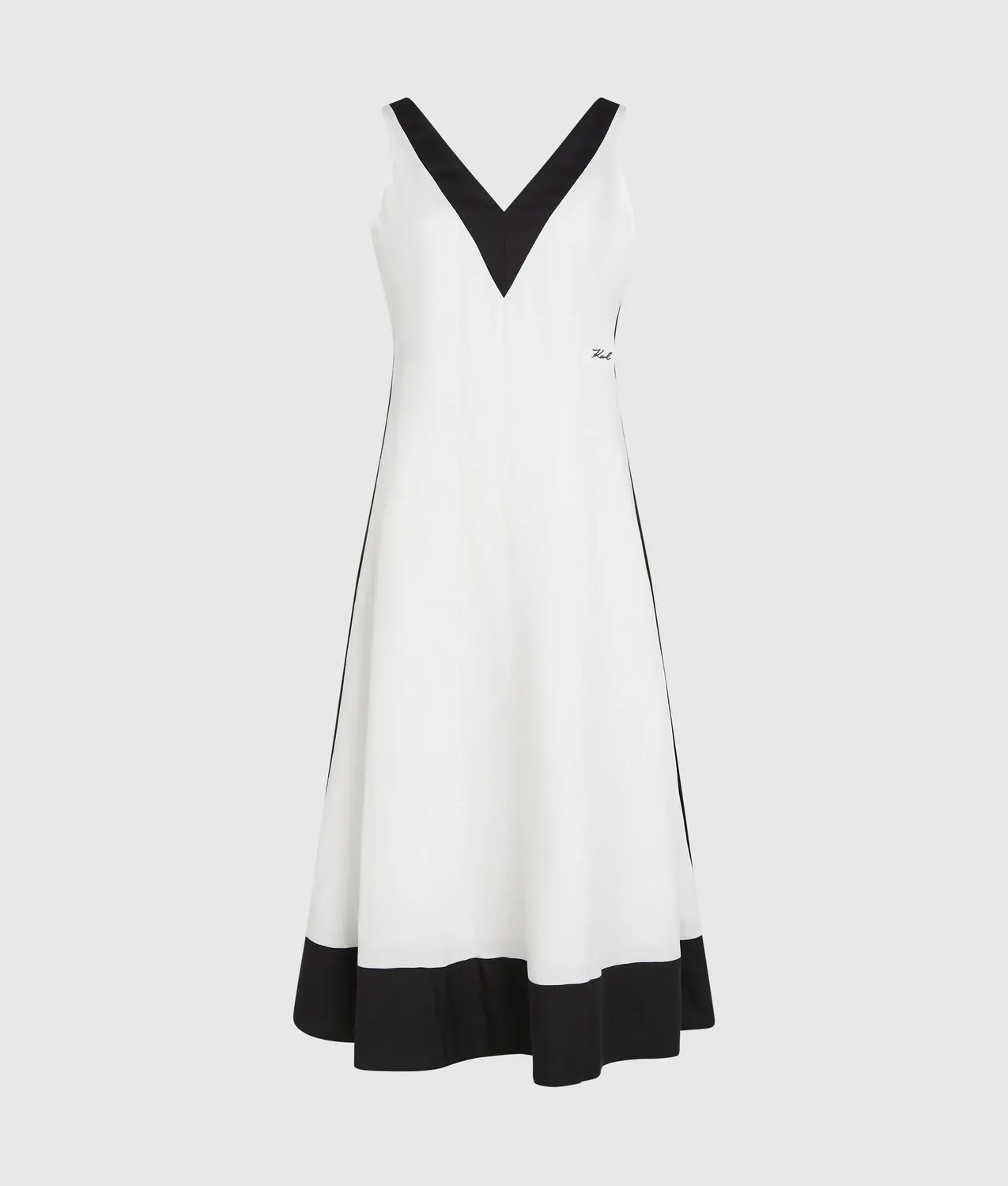 Karl Lagerfeld Monochrome Leinenkleid V-Ausschnitt Gr.0-10