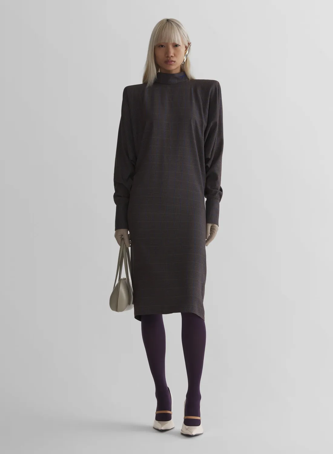 Mugler Bat Midikleid taupe kariert Jersey