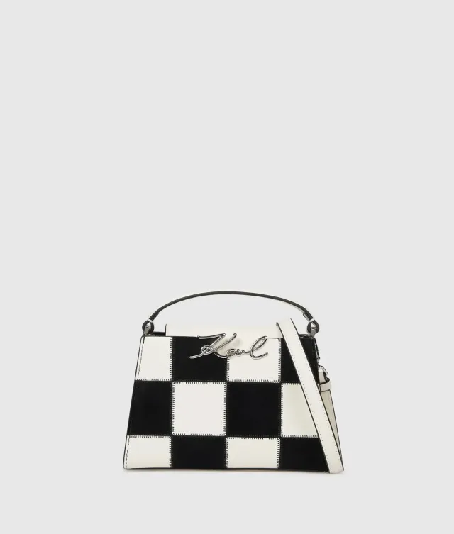 Karl Lagerfeld K/Signature Check Henkeltasche Mini Leder-Suede