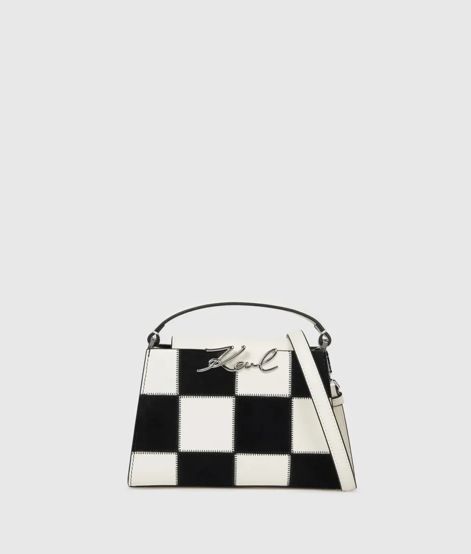 Karl Lagerfeld K/Signature Check Henkeltasche Mini Leder-Suede