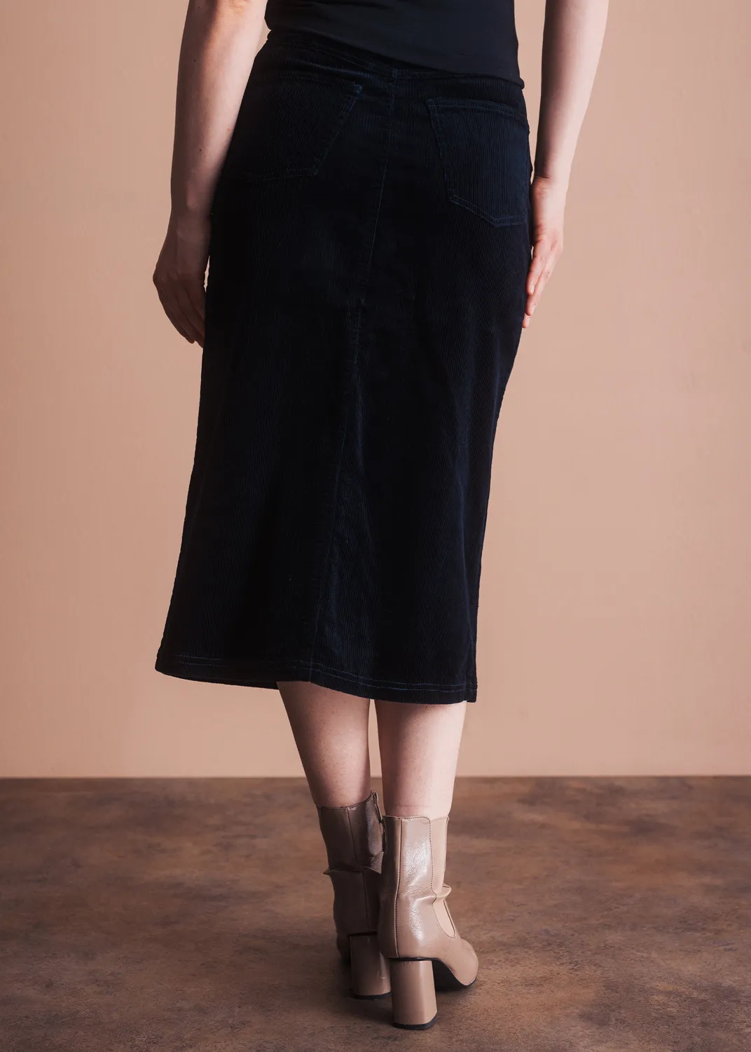 Senatex Cordrock mit Knopfleiste Rock Navy kbA-Baumwolle