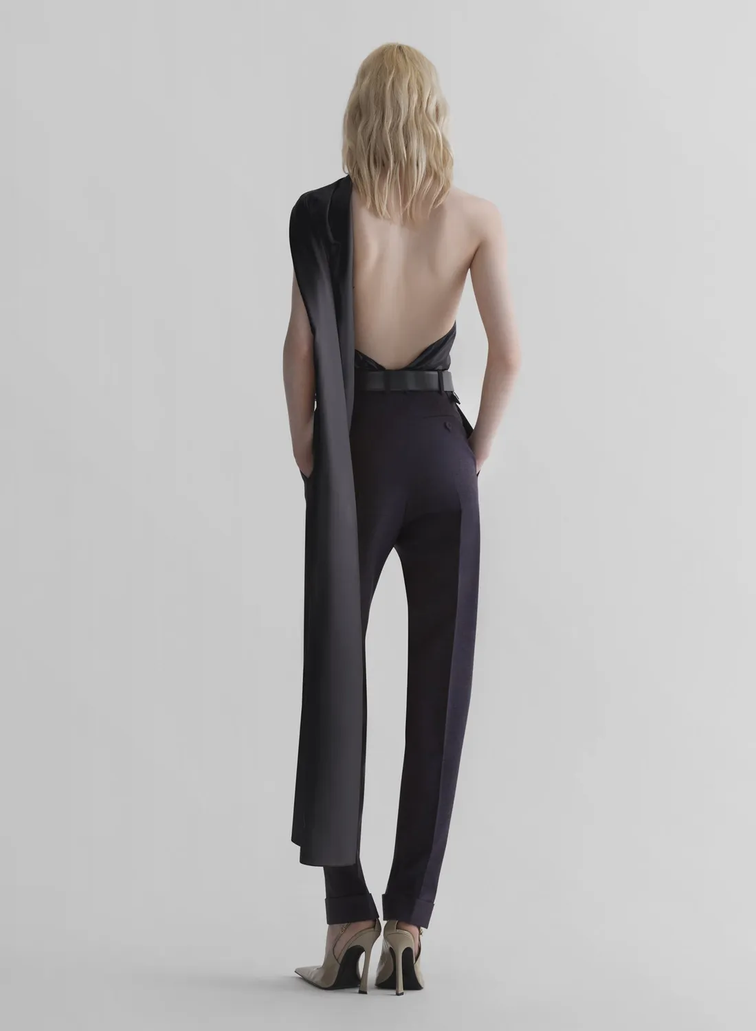 Mugler Black Backless Scarf Top Schwarz rückenfrei