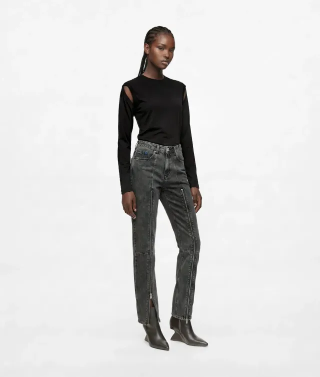 Karl Lagerfeld Zipped High-Rise Straight Jeans Damen Blau Reissverschluss