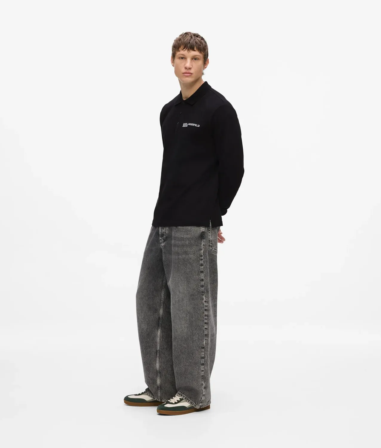 Karl Lagerfeld Jeans Langarm Polohemd Logo-Stickerei