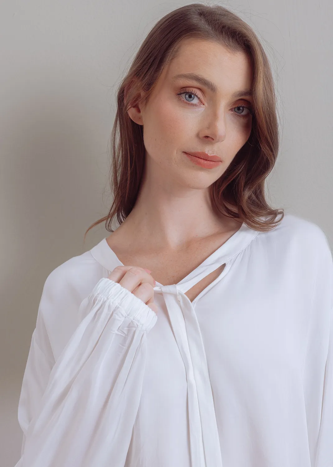 Senatex Viskosebluse mit Bindedetail Cream Bluse
