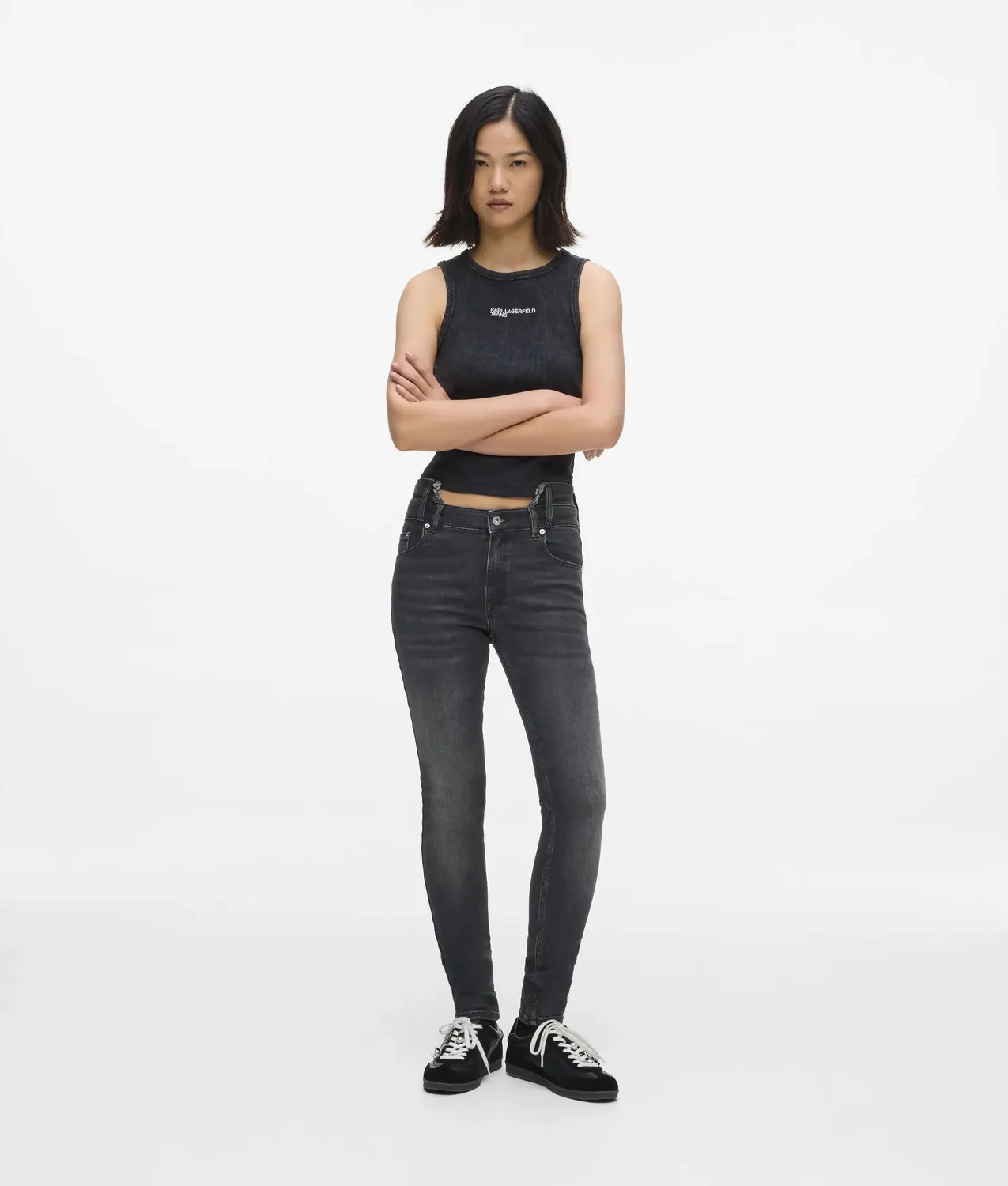 Karl Lagerfeld Cutaway Waist Skinny Jeans High-Rise