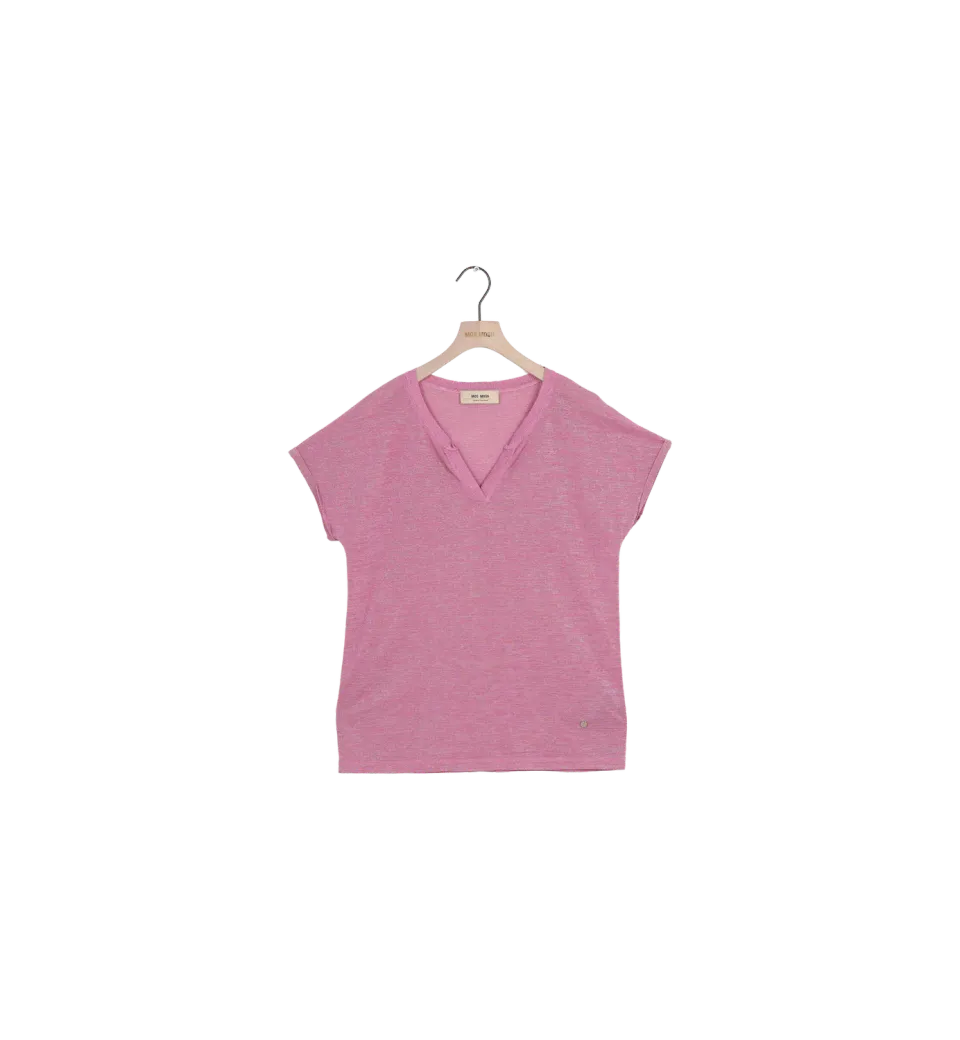 Mos Mosh MMKilana SS Bluse Begonia Pink S V-Ausschnitt
