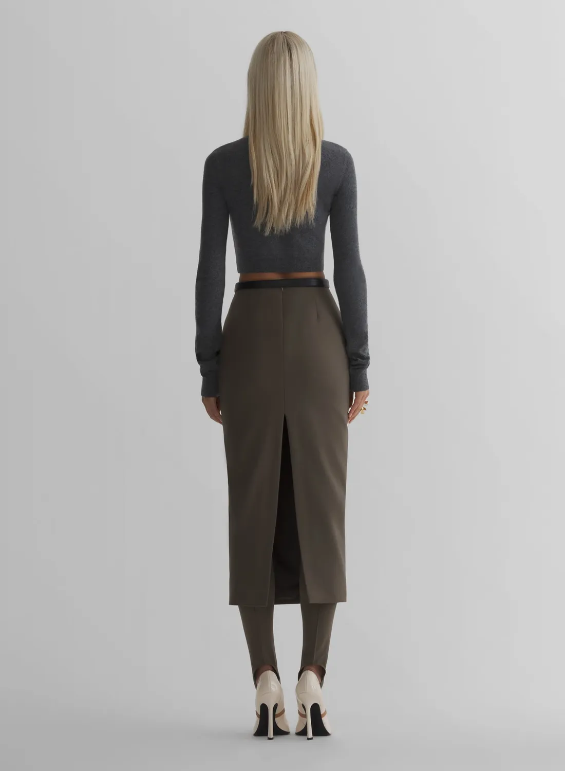 Mugler Cashmere Cropped Polo Grau