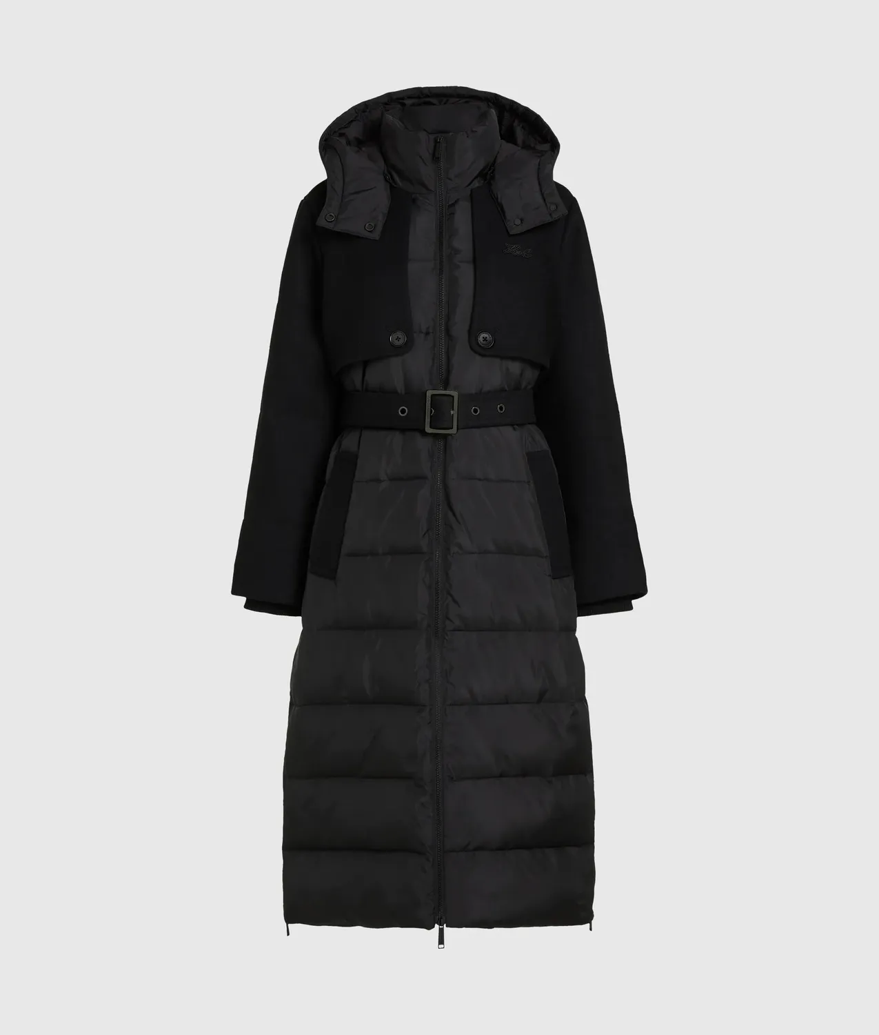Karl Lagerfeld Belted Puffer Mantel lang Gürtel Kapuze