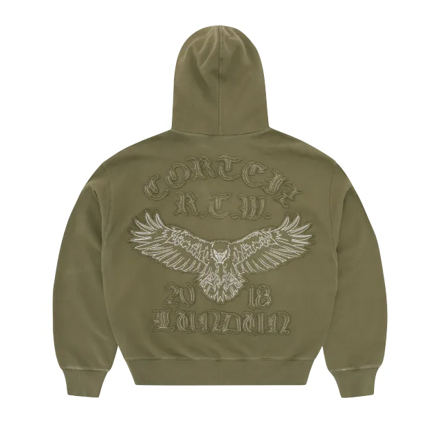 Corteiz Diplomatic Zip Hoodie Oliv Baumwolle 440GSM