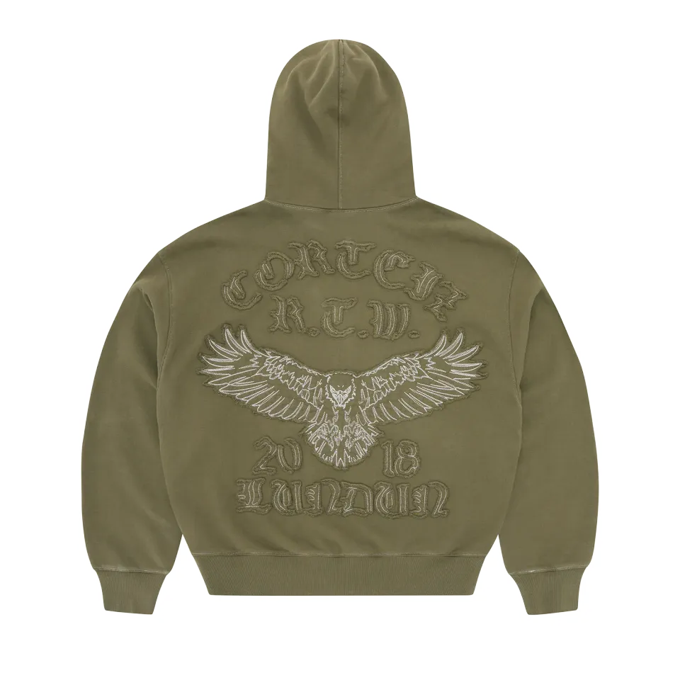 Corteiz Diplomatic Zip Hoodie Oliv Baumwolle 440GSM