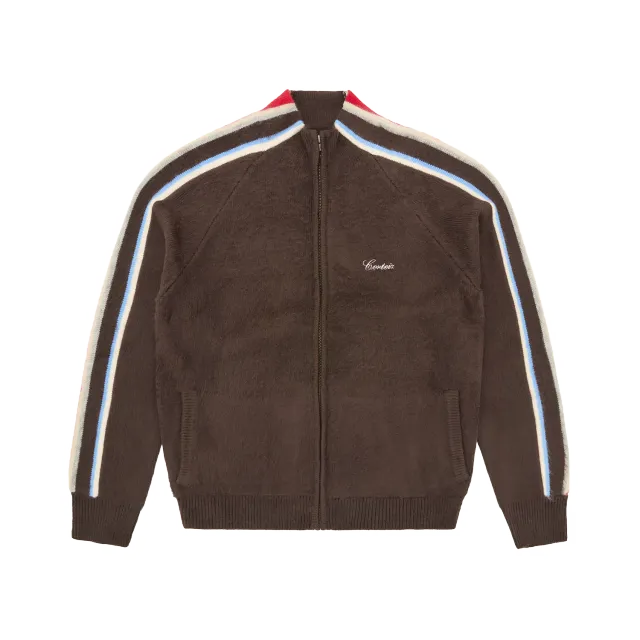 Corteiz Multi Stripe Knit Zip Up Strickjacke Braun gestreift