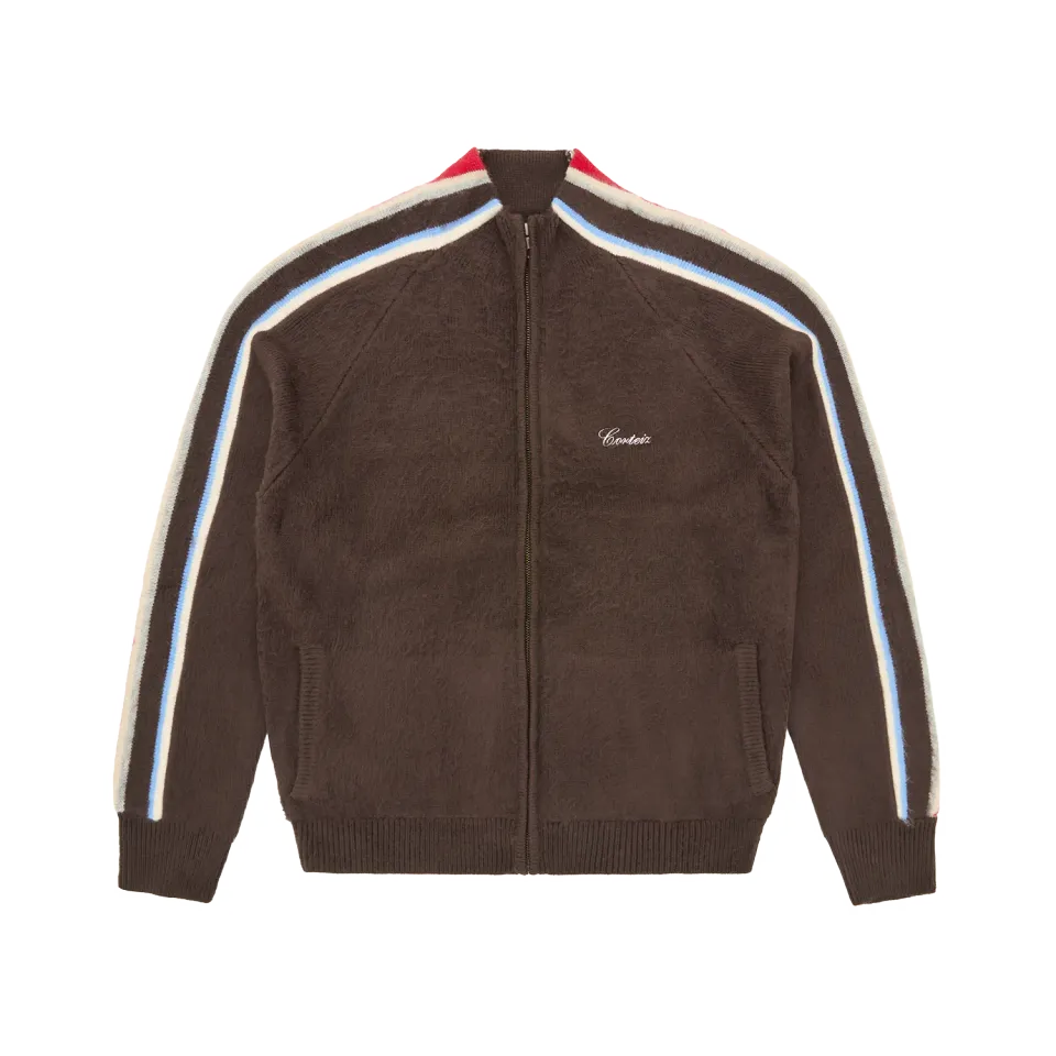 Corteiz Multi Stripe Knit Zip Up Strickjacke Braun gestreift