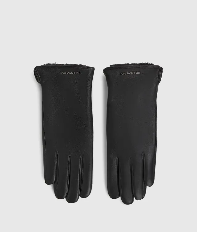 Karl Lagerfeld Logo Leder Handschuhe Touchscreen S