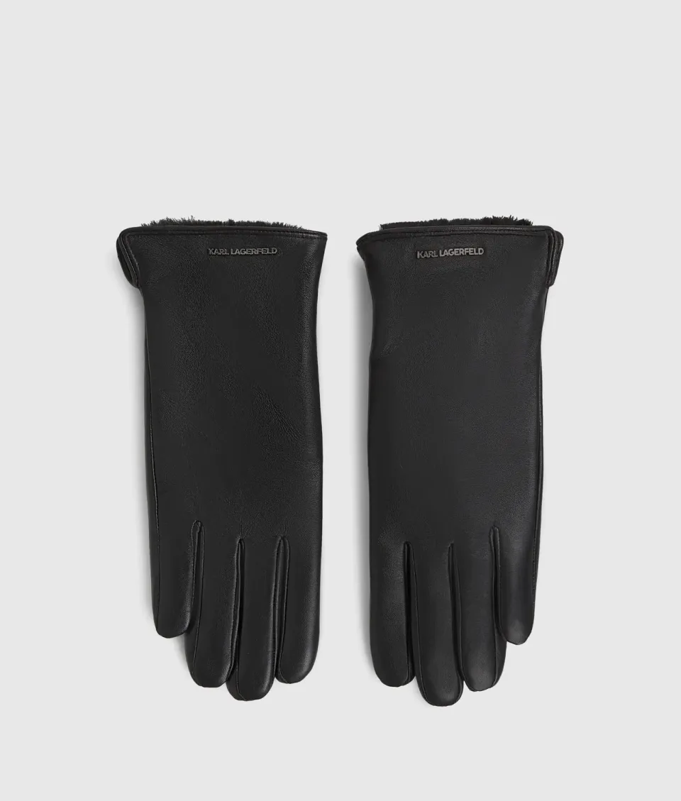 Karl Lagerfeld Logo Leder Handschuhe Touchscreen S