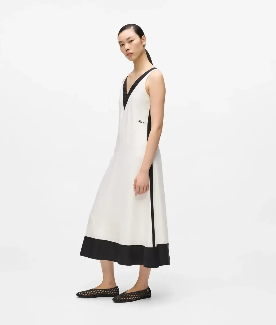 Karl Lagerfeld Monochrome Leinenkleid V-Ausschnitt Gr.0-10