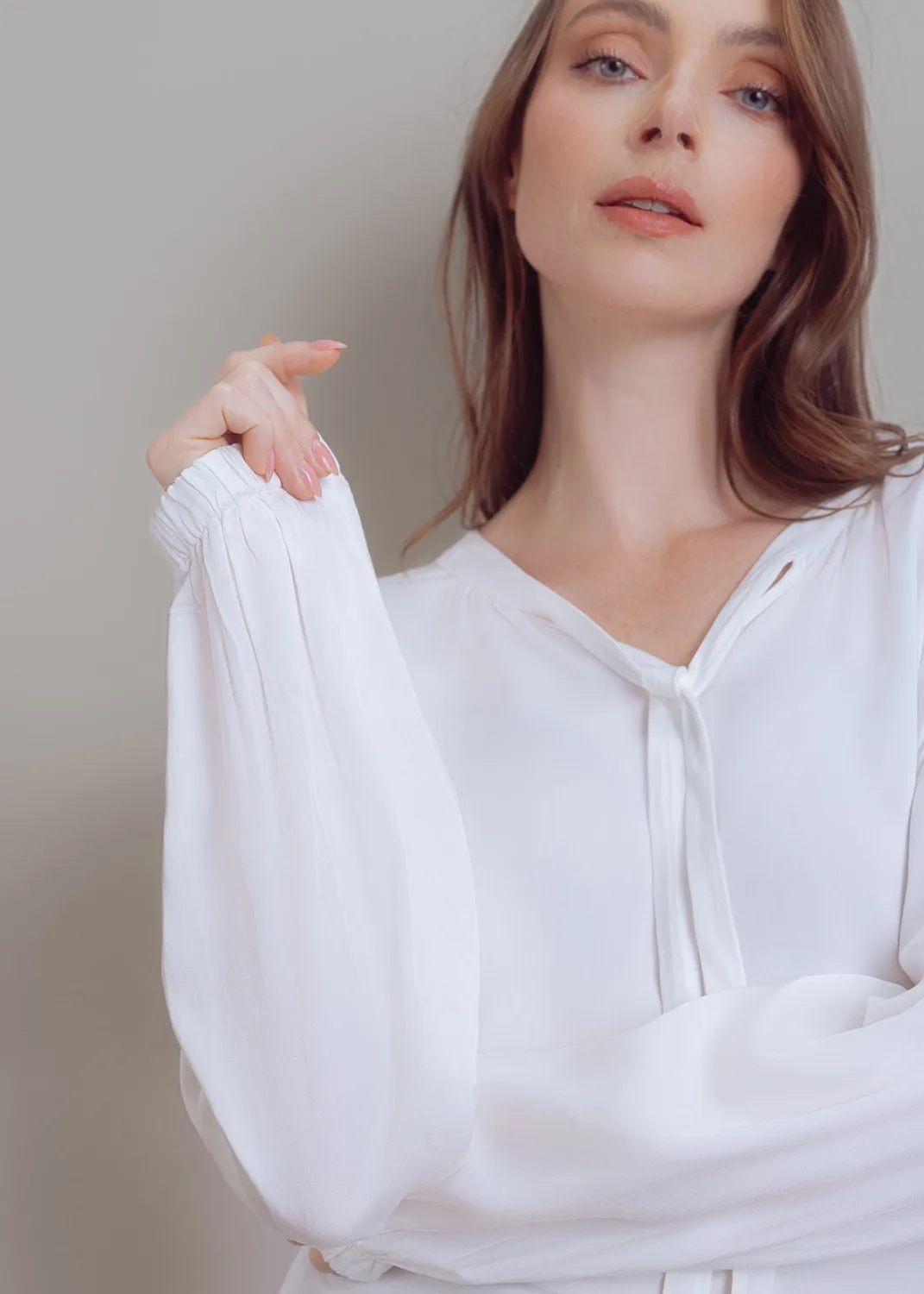 Senatex Viskosebluse mit Bindedetail Cream Bluse