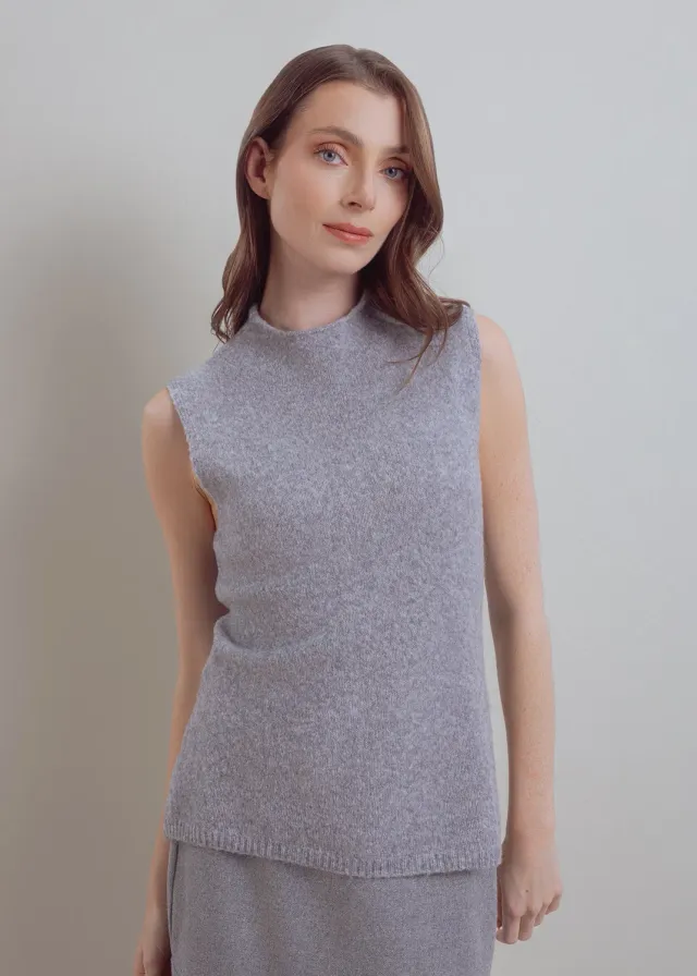 Senatex Stehkragenpullover ohne Ärmel Silver Woll-Yak