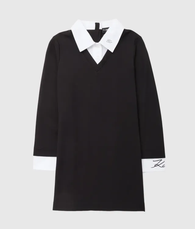 Karl Lagerfeld Girls Kontrastkragen Kleid Mädchenkleid Langarm